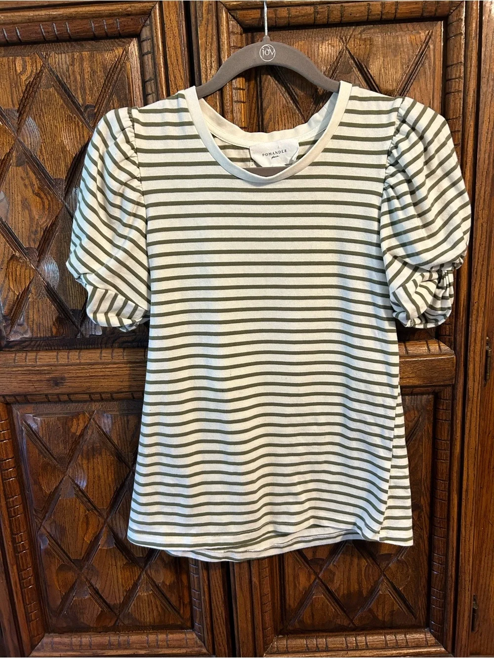Tuckernuck Olive & Cream Puff-Sleeve Striped Tee